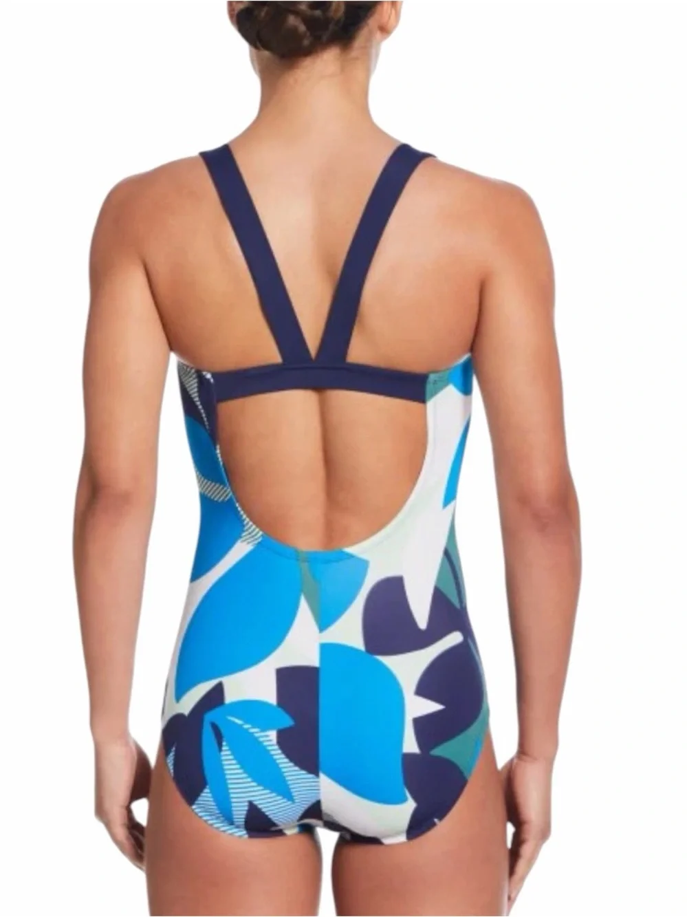 Nike Swim ‎ Active Mesh V- Back One Piece Blue Jungle Floral XL NESSF365-638